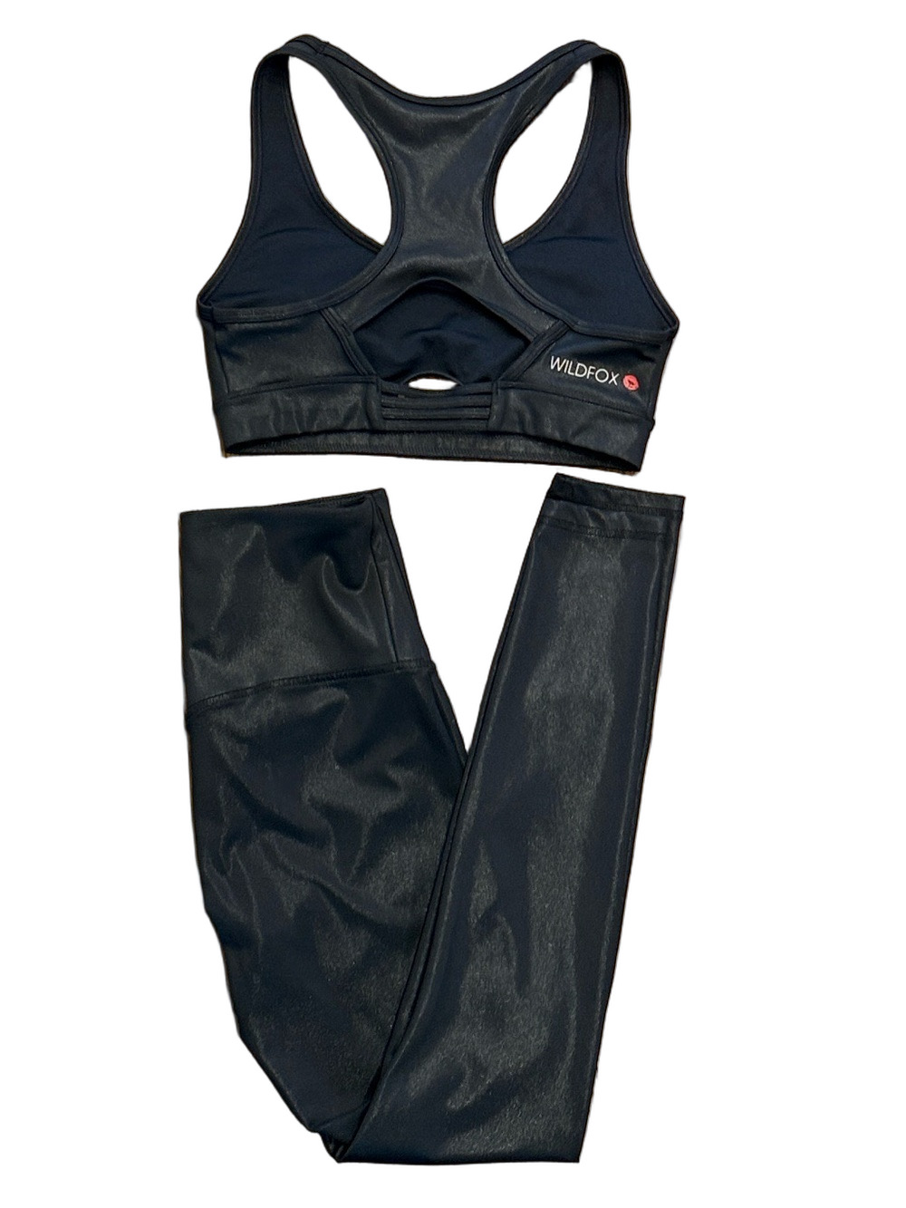 Wildfox 2 Piece Yoga / Pilates Set Black Shimmer, Leggings + Bra | Size Small